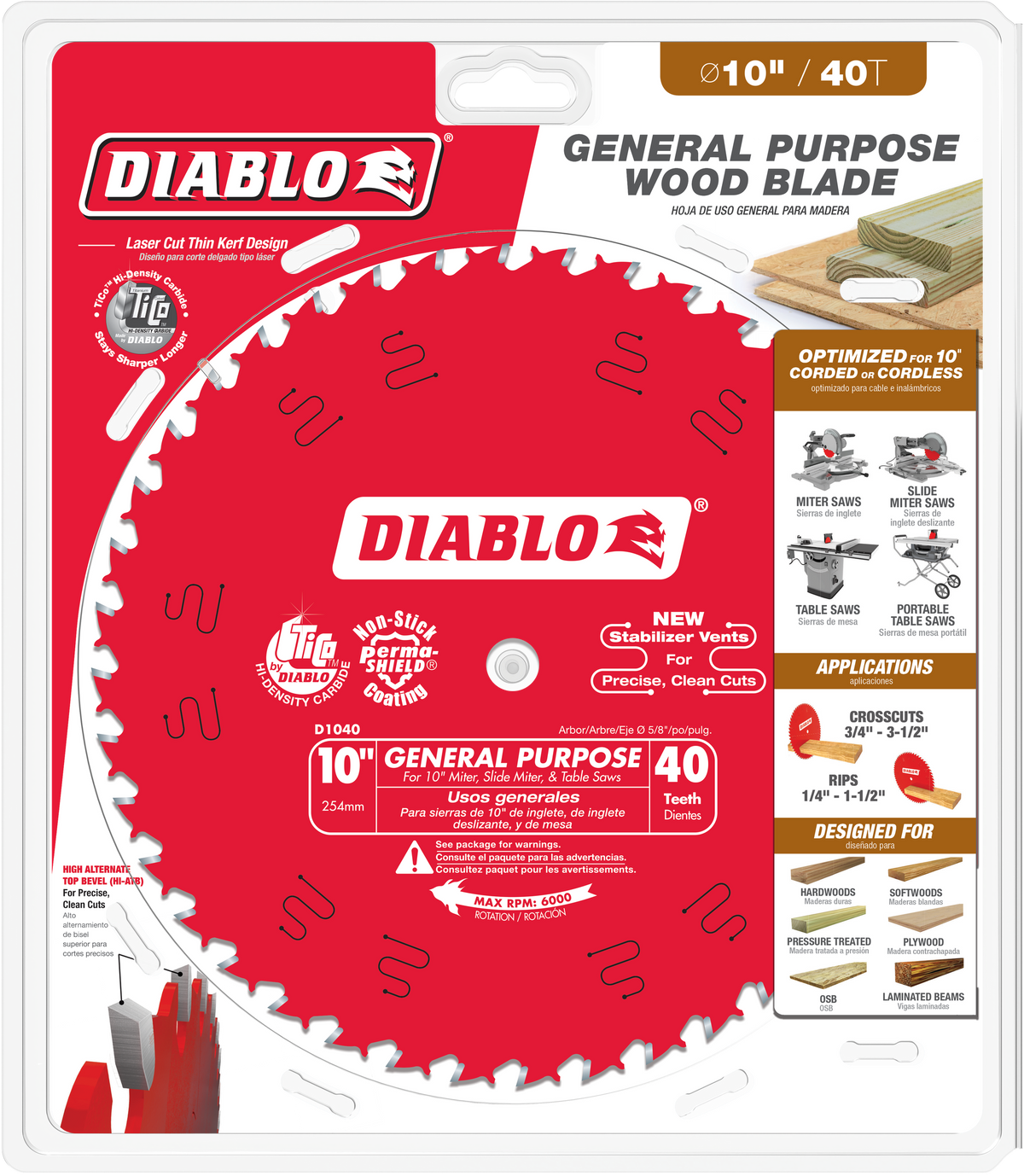 Diablo 10in x 40-Teeth General Purpose Saw Blade for Wood