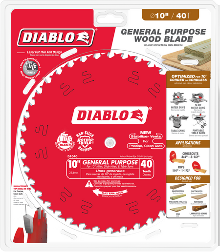 Diablo 10in x 40-Teeth General Purpose Saw Blade for Wood