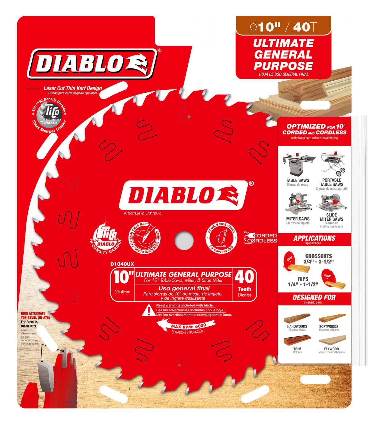 Diablo 10in x 40-Teeth Wood Demon Ultimate General Purpose Carbide Saw Blade for Wood