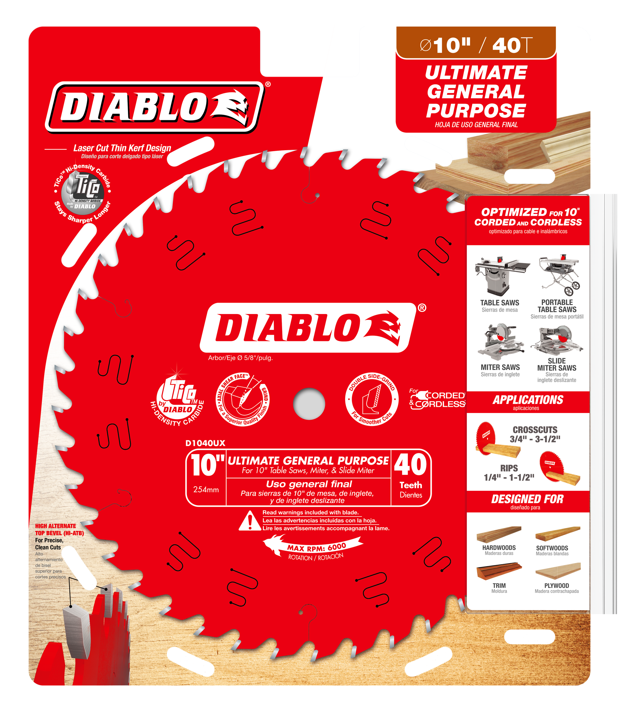 Diablo 10in x 40-Teeth Wood Demon Ultimate General Purpose Carbide Saw Blade for Wood