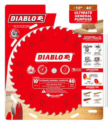 Diablo 10in x 40-Teeth Wood Demon Ultimate General Purpose Carbide Saw Blade for Wood