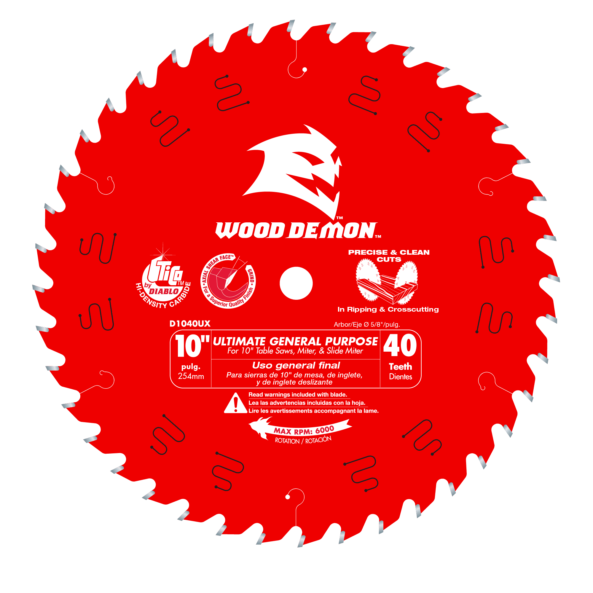 Diablo 10 x 40-Teeth Wood Demon Ultimate General Purpose Carbide Saw Blade for Wood-10-5/8