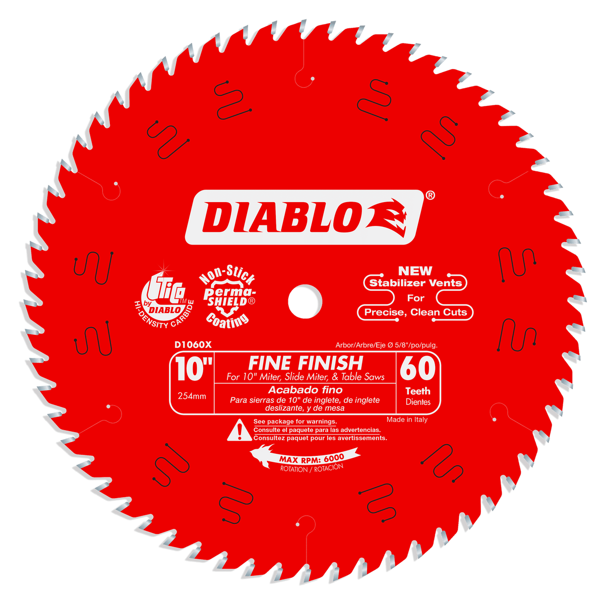 Diablo 10 x 60-Teeth Fine Finish Saw Blade for Wood-10-5/8