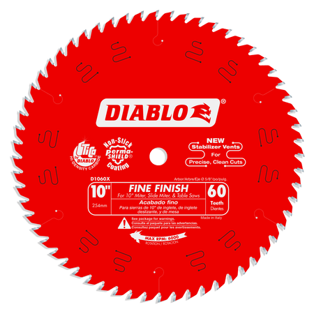 Diablo 10 x 60-Teeth Fine Finish Saw Blade for Wood-10-5/8
