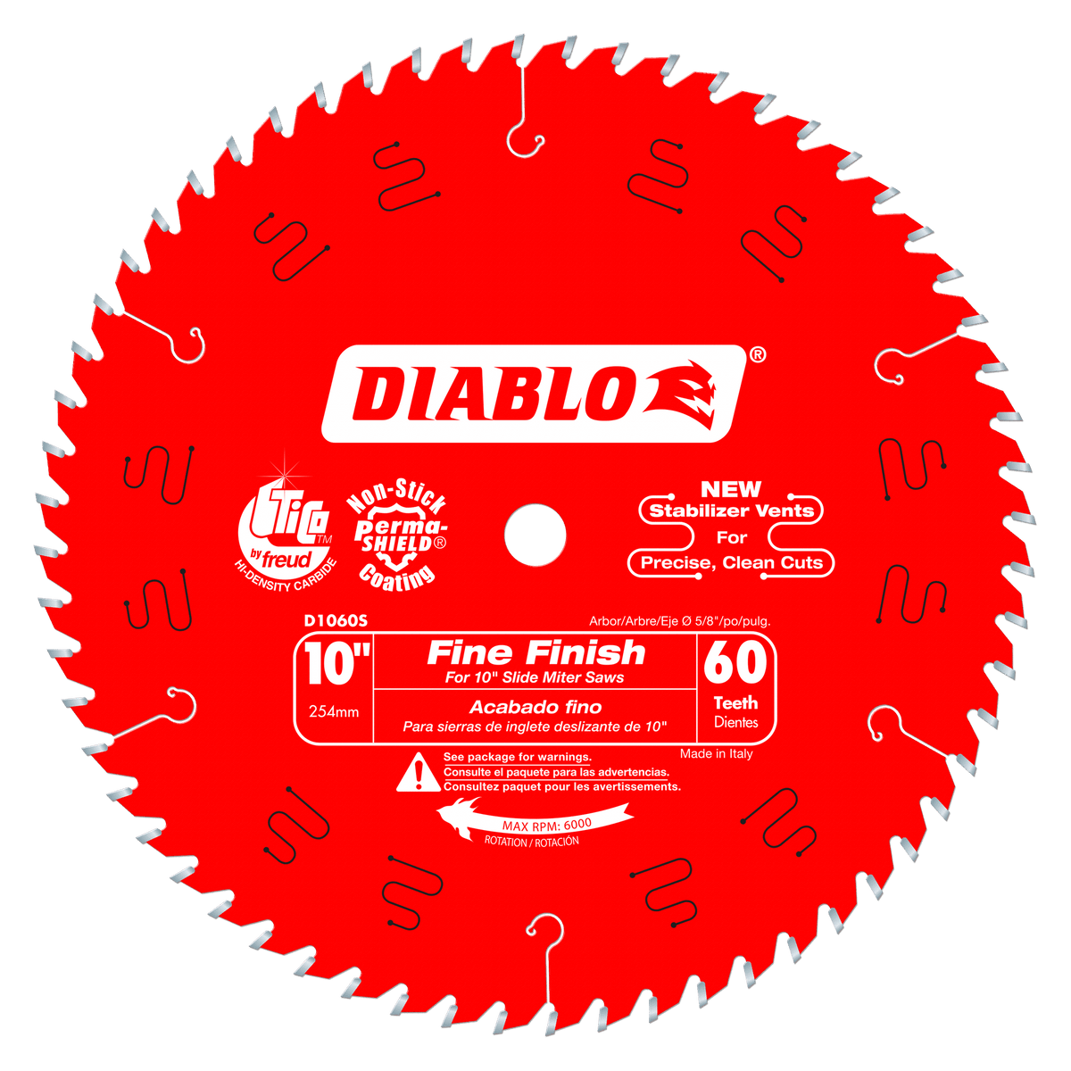 Diablo 10 x 60-Teeth Fine Finish Saw Blade for Wood-10 Slide Meter-5/8