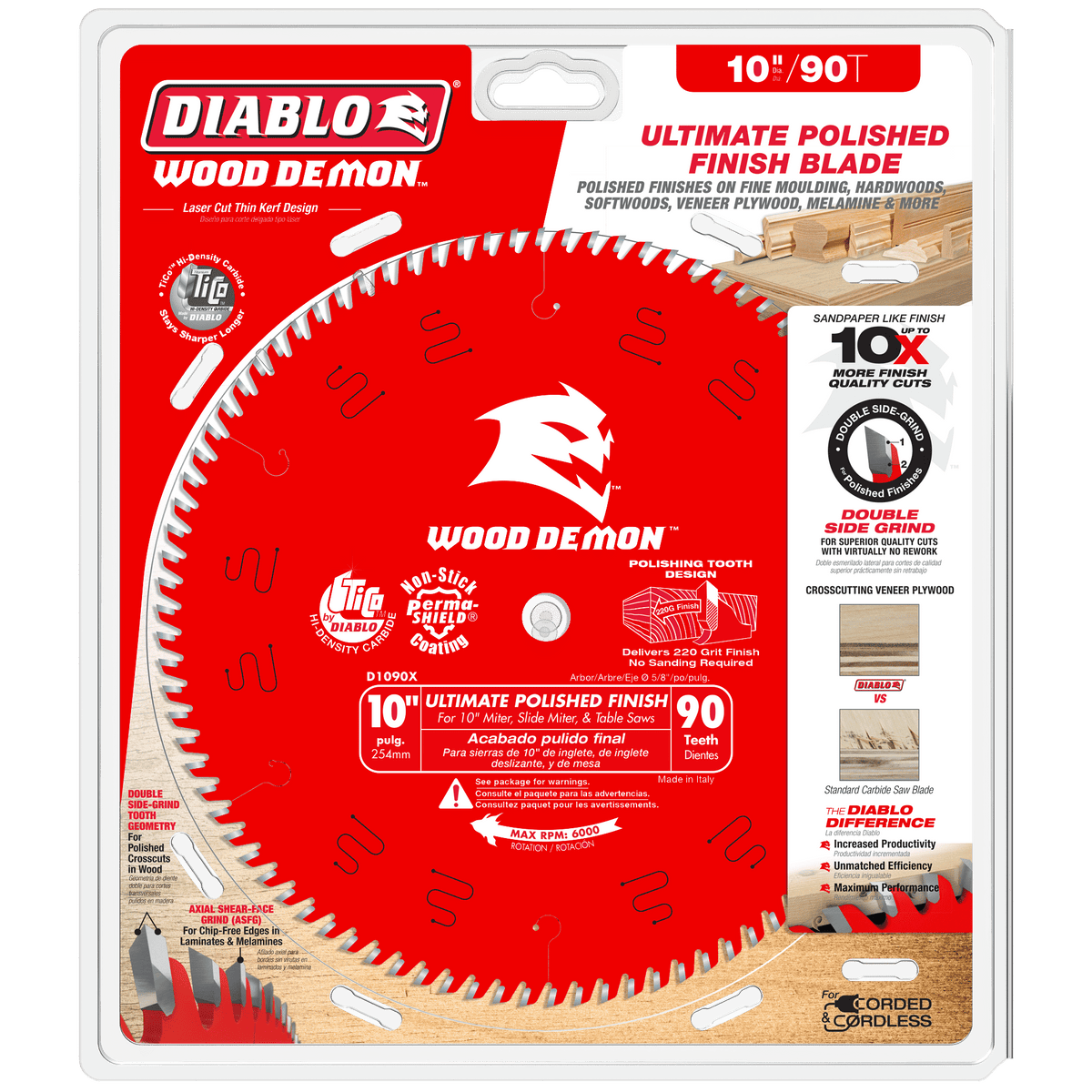 Diablo 10in x 90-Teeth Wood Demon Ultimate Polished Finish Saw Blade for Wood