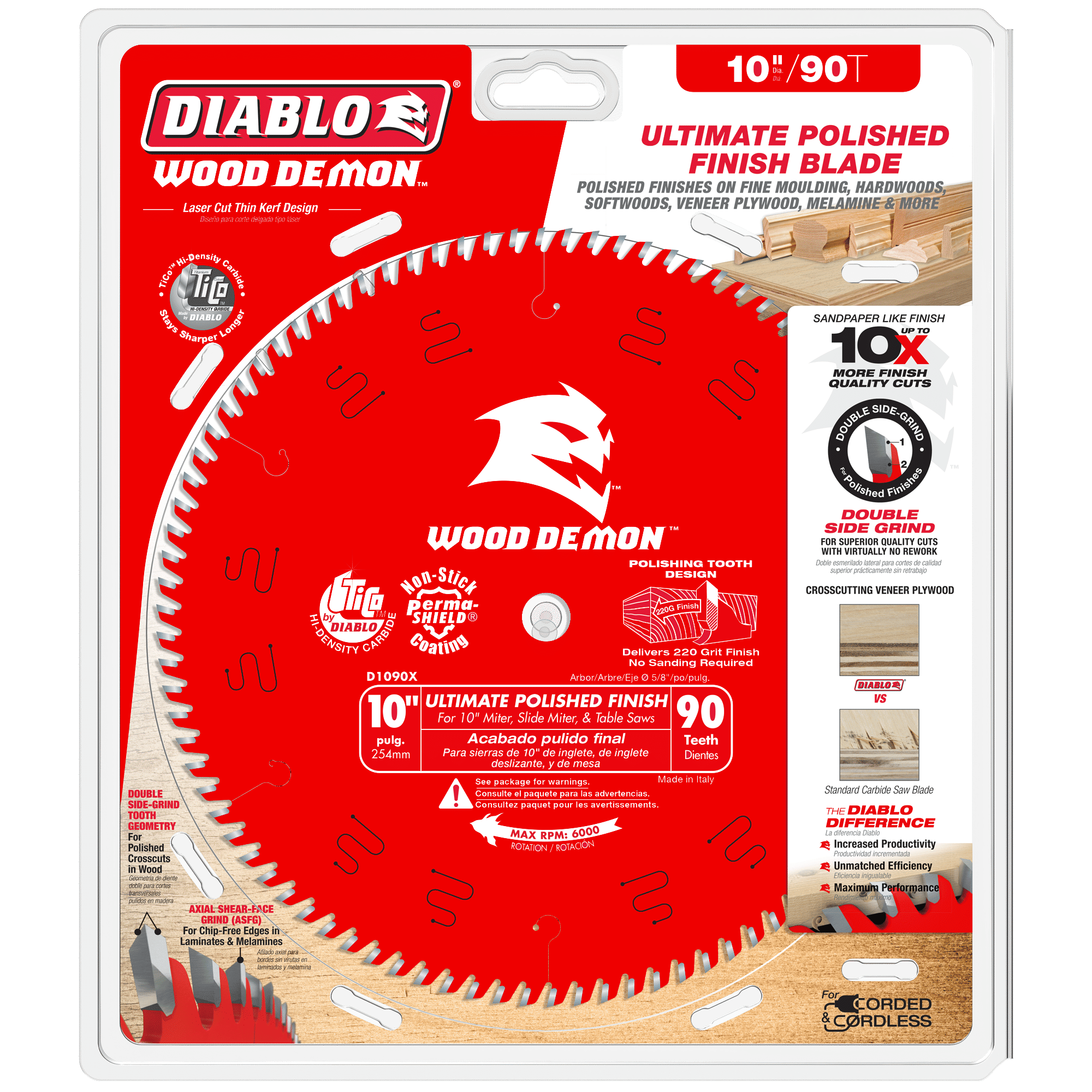 Diablo 10in x 90-Teeth Wood Demon Ultimate Polished Finish Saw Blade for Wood