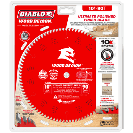 Diablo 10in x 90-Teeth Wood Demon Ultimate Polished Finish Saw Blade for Wood