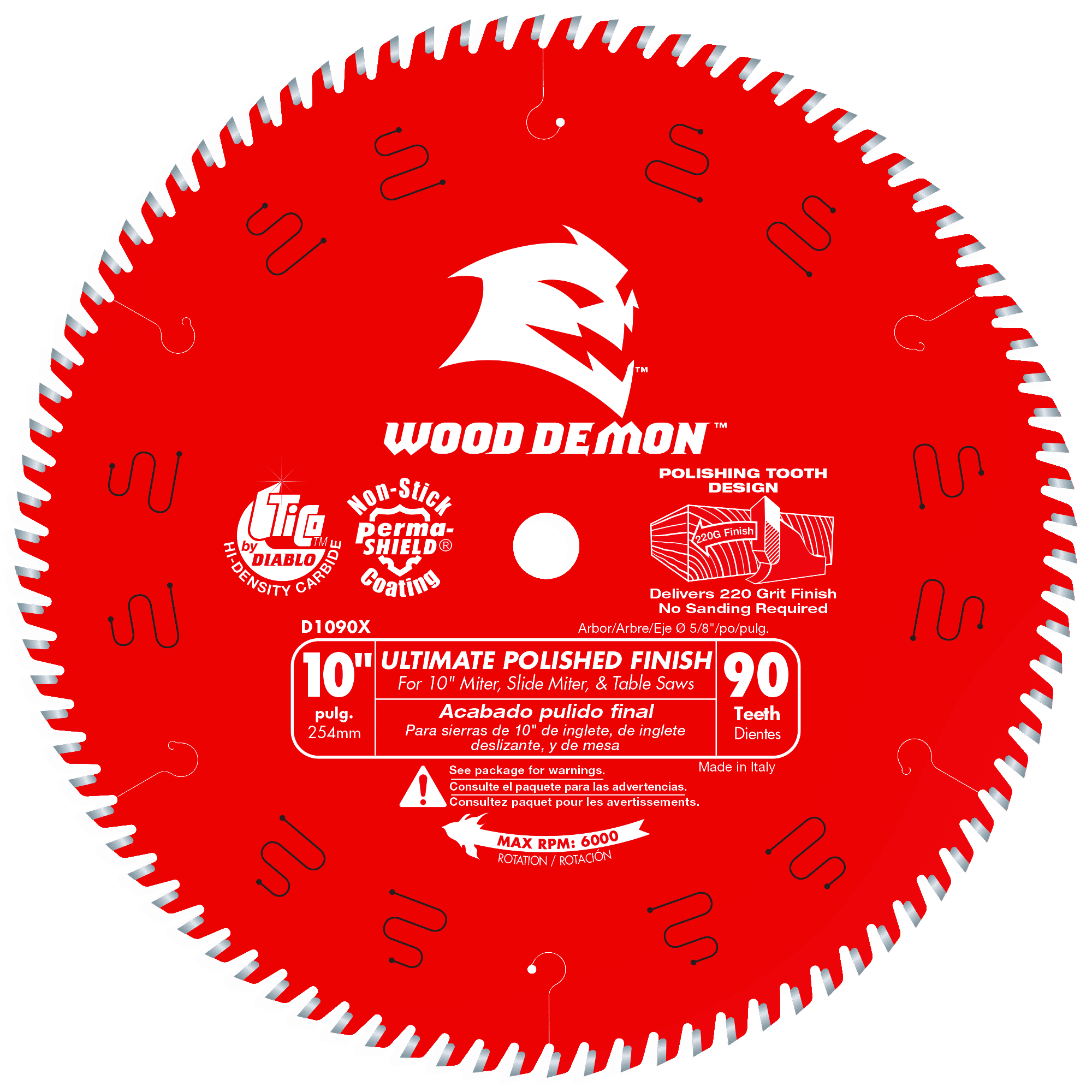 Diablo 10 x 90-Teeth Wood Demon Ultimate Polished Finish Saw Blade for Wood-10-5/8