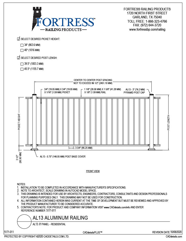 Fortress AL13 8' Panel Residential DWG-PDF