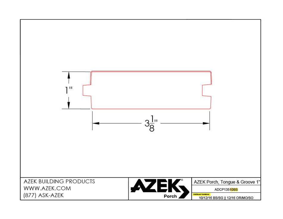 AZEK Porch, Tongue & Groove PDF Drawing-PDF