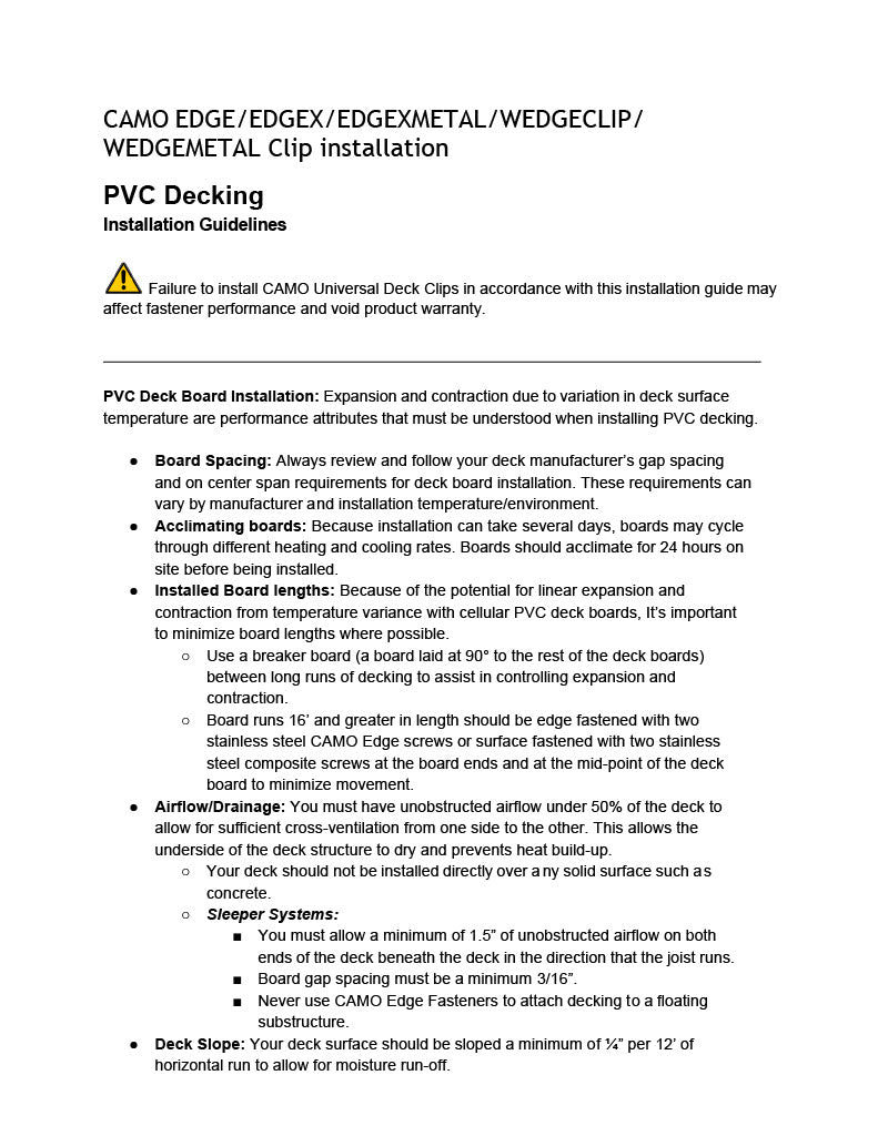 CAMO Universal Deck Clip Installation on PVC Decking-PDF