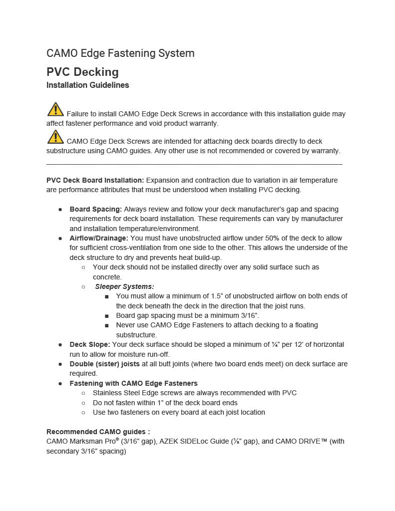 CAMO Edge Screw Fastening with PVC Deck Boards-PDF