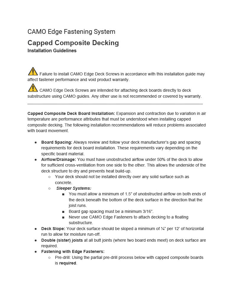 CAMO Edge Screw Installation with Capped Composite Decking-PDF