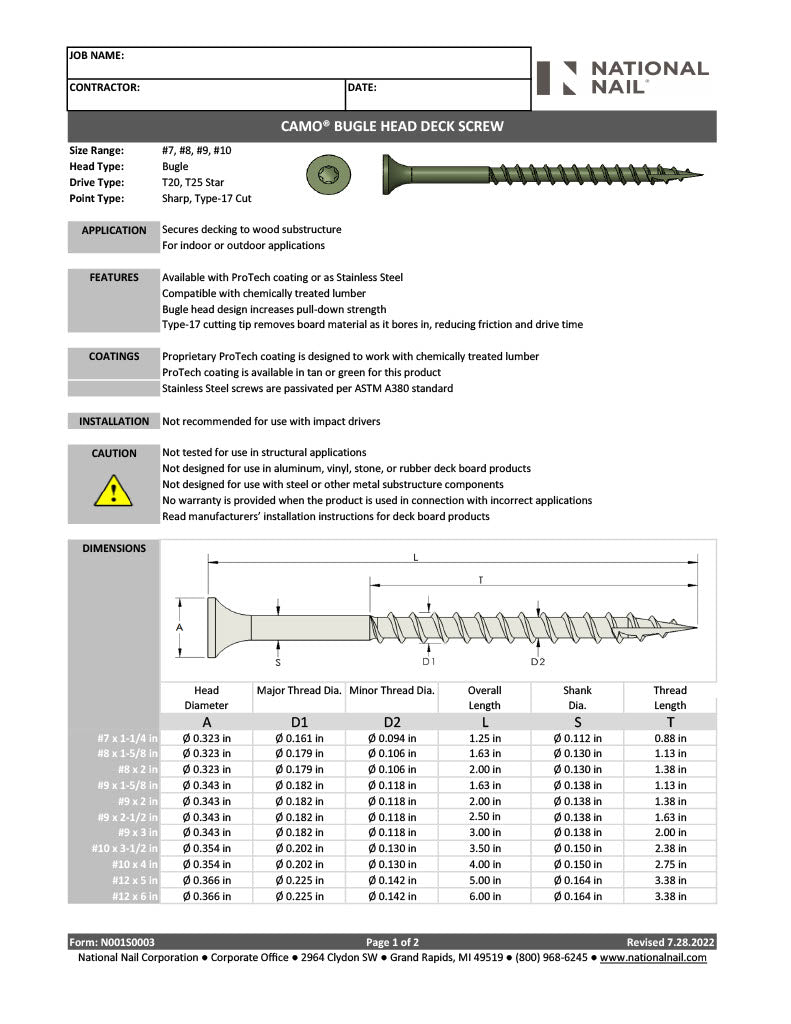 CAMO Bugle Head Deck Screw-PDF