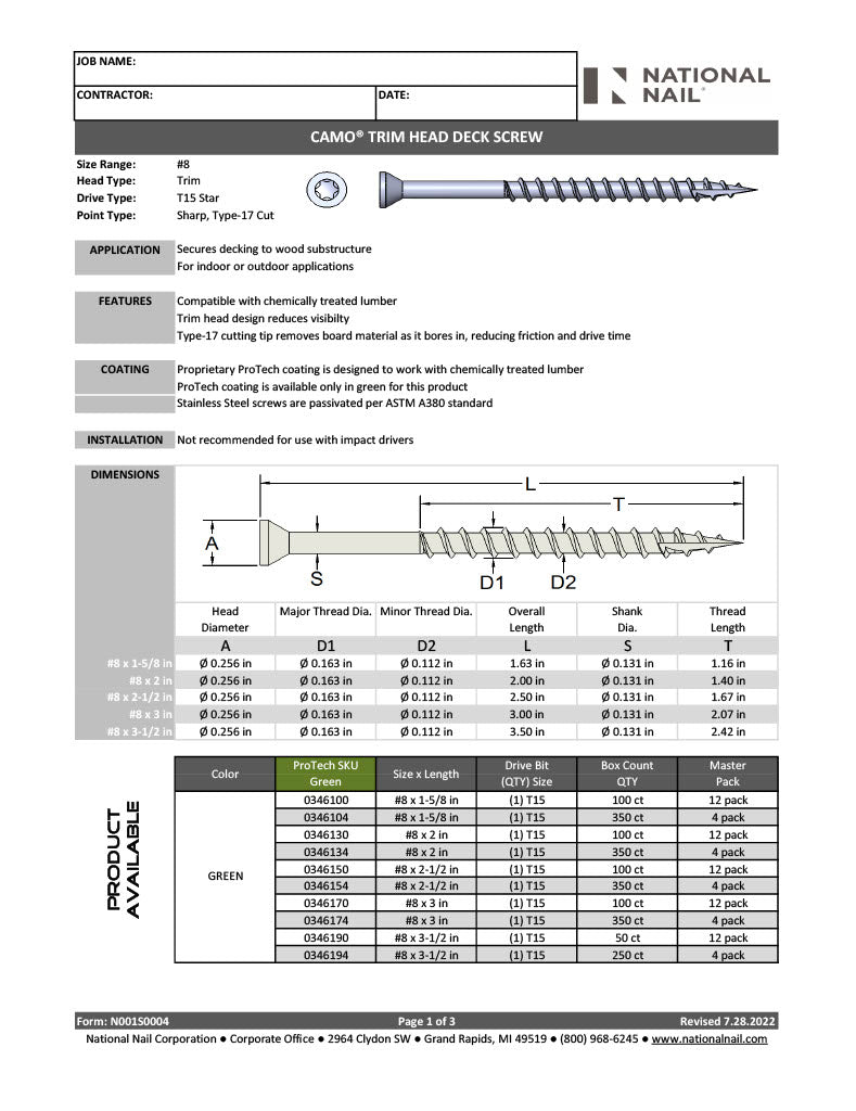 CAMO Trim Head Deck Screw-PDF
