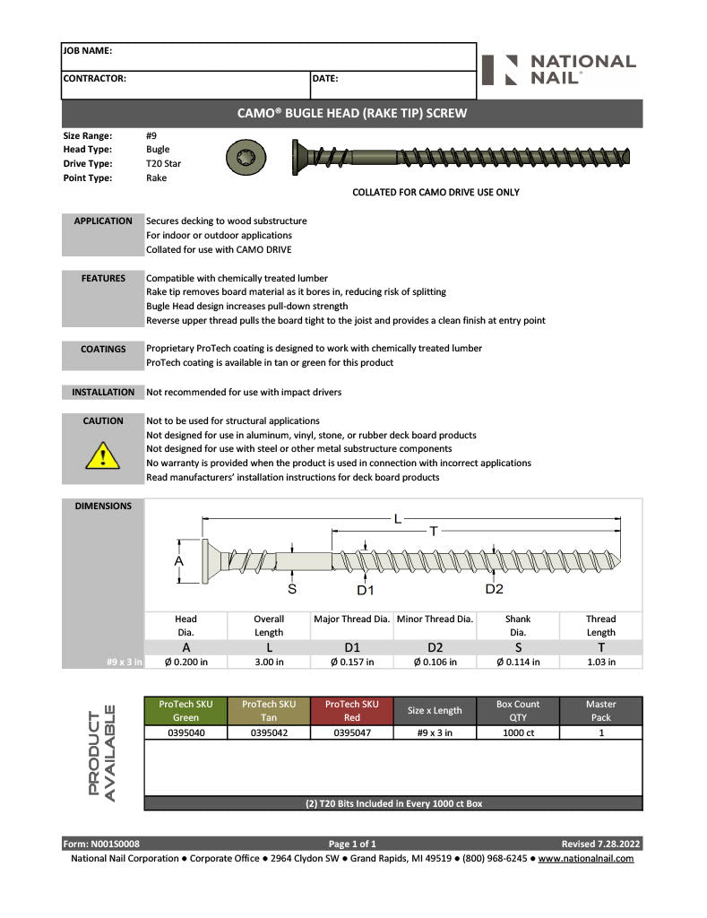 CAMO Bugle Head Rake Tip Screw-PDF