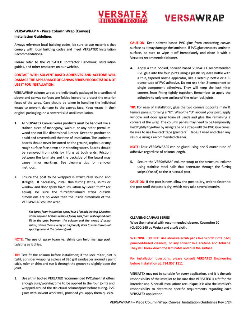 Versatex VERSAWRAP 4 Piece Canvas Installation Guide-PDF