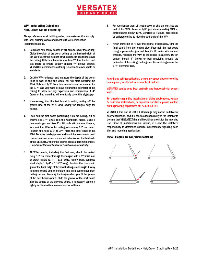 Versatex WP4 Installation Guidelines – Nail & Crown Staple Fastening-PDF