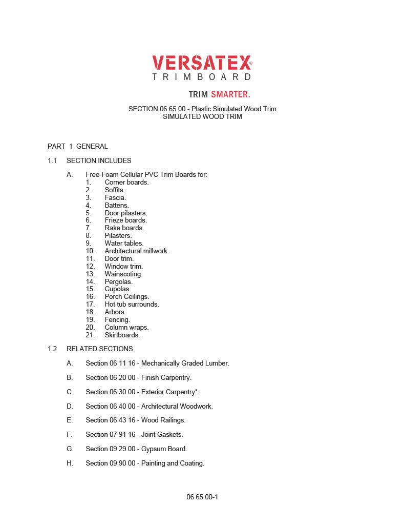 Versatex Full Specifications Document-PDF