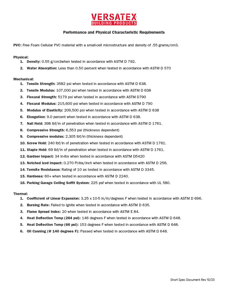 Versatex Performance and Physical Characteristic Requirements-PDF