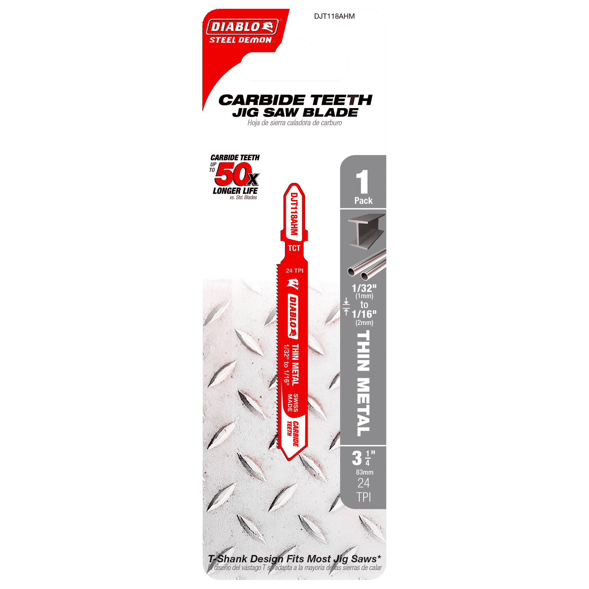 Diablo 3-1/4in 24TPI Carbide Jig Saw Blade for Thin Metal