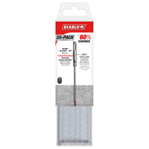 Diablo SDS-Plus Full Carbide Head Concrete Anchor Hammer Drill Bit-5/32in-6in-25