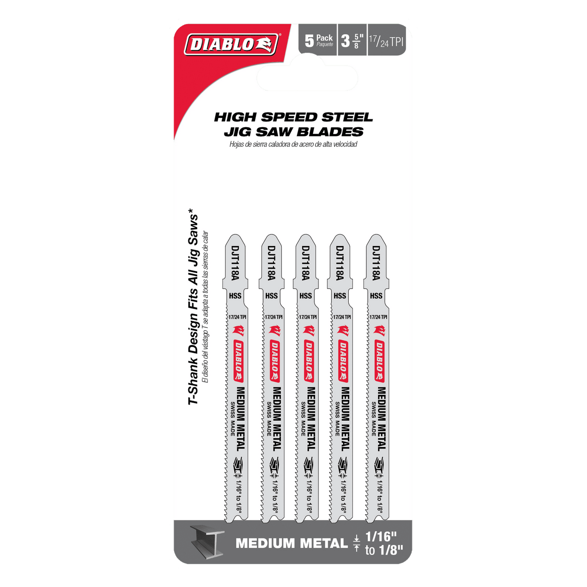 Diablo 3-5/8in High Speed Steel T-Shank Jig Saw Blades for Metal