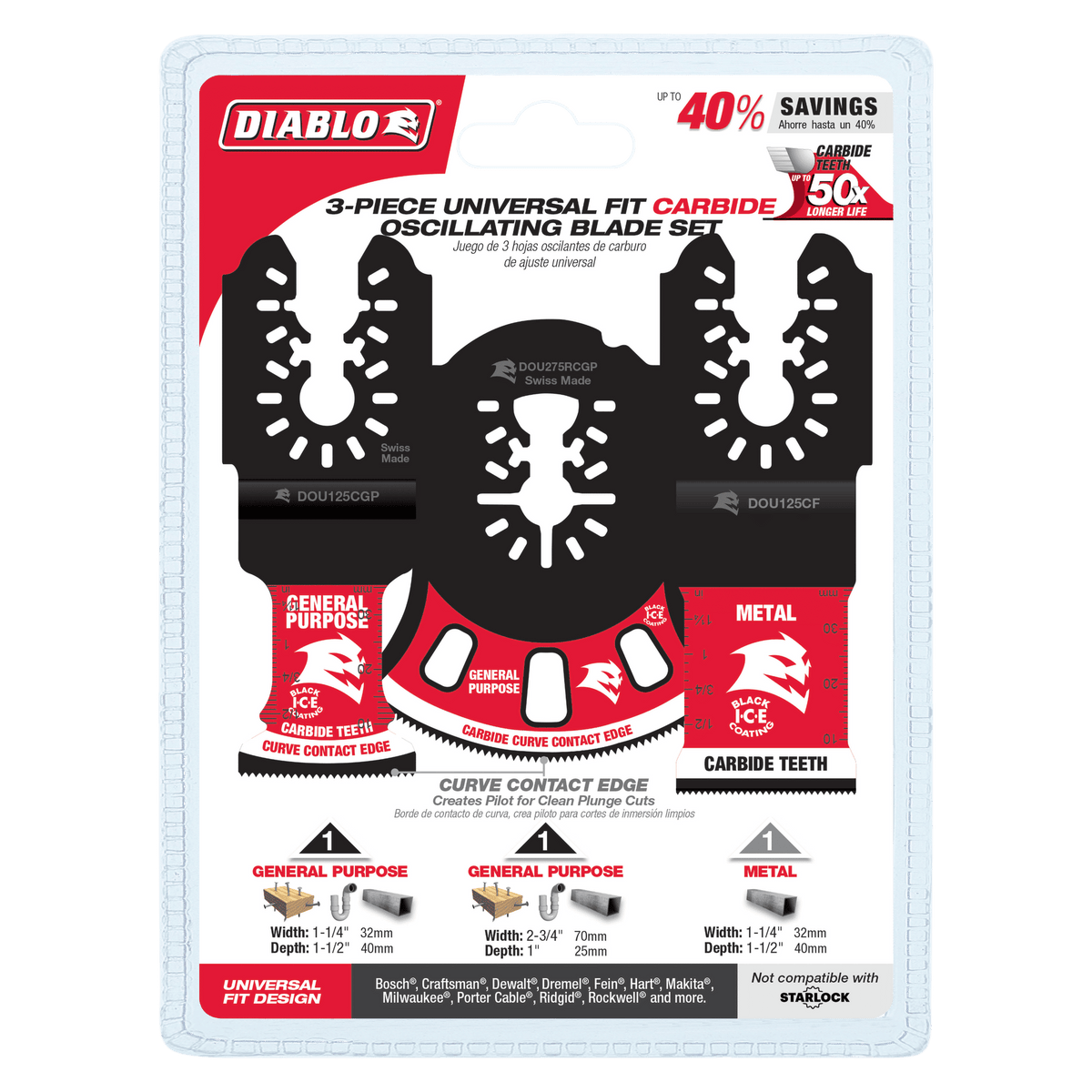 Diablo 3 pc Universal Fit Carbide Oscillating Blade Set