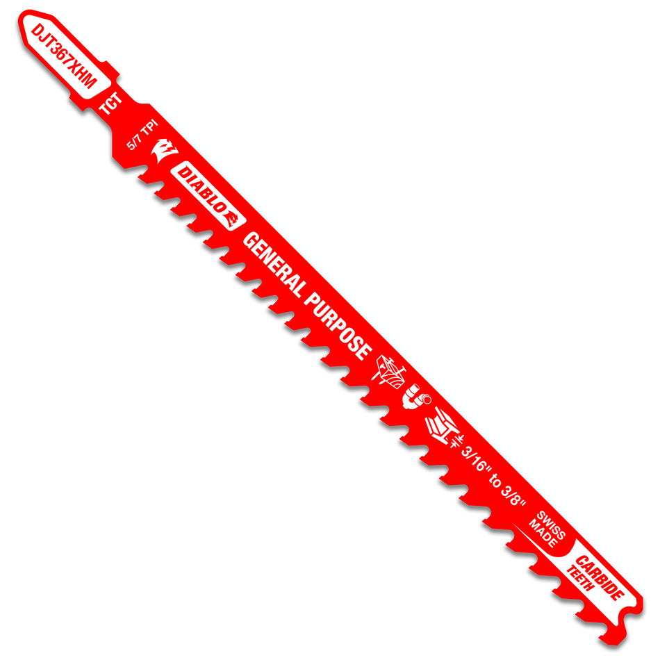 Diablo 5-1/4in 5/7TPI Carbide Jig Saw Blade for General Purpose Cuts-General Purpose-5-1/4in-5
