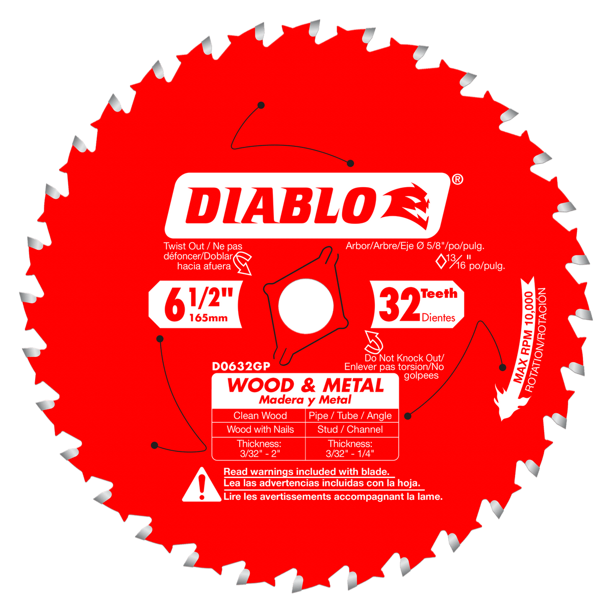 Diablo Carbide Saw Blade for Wood and Metal-6-1/2-5/8