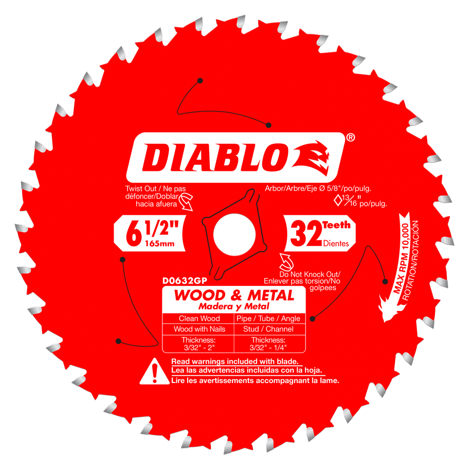 Diablo Carbide Saw Blade for Wood and Metal-6-1/2-5/8