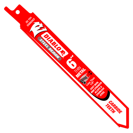 Diablo 20TPI Steel Demon Carbide Teeth Reciprocating Saw Blade for Thin Metal-6in