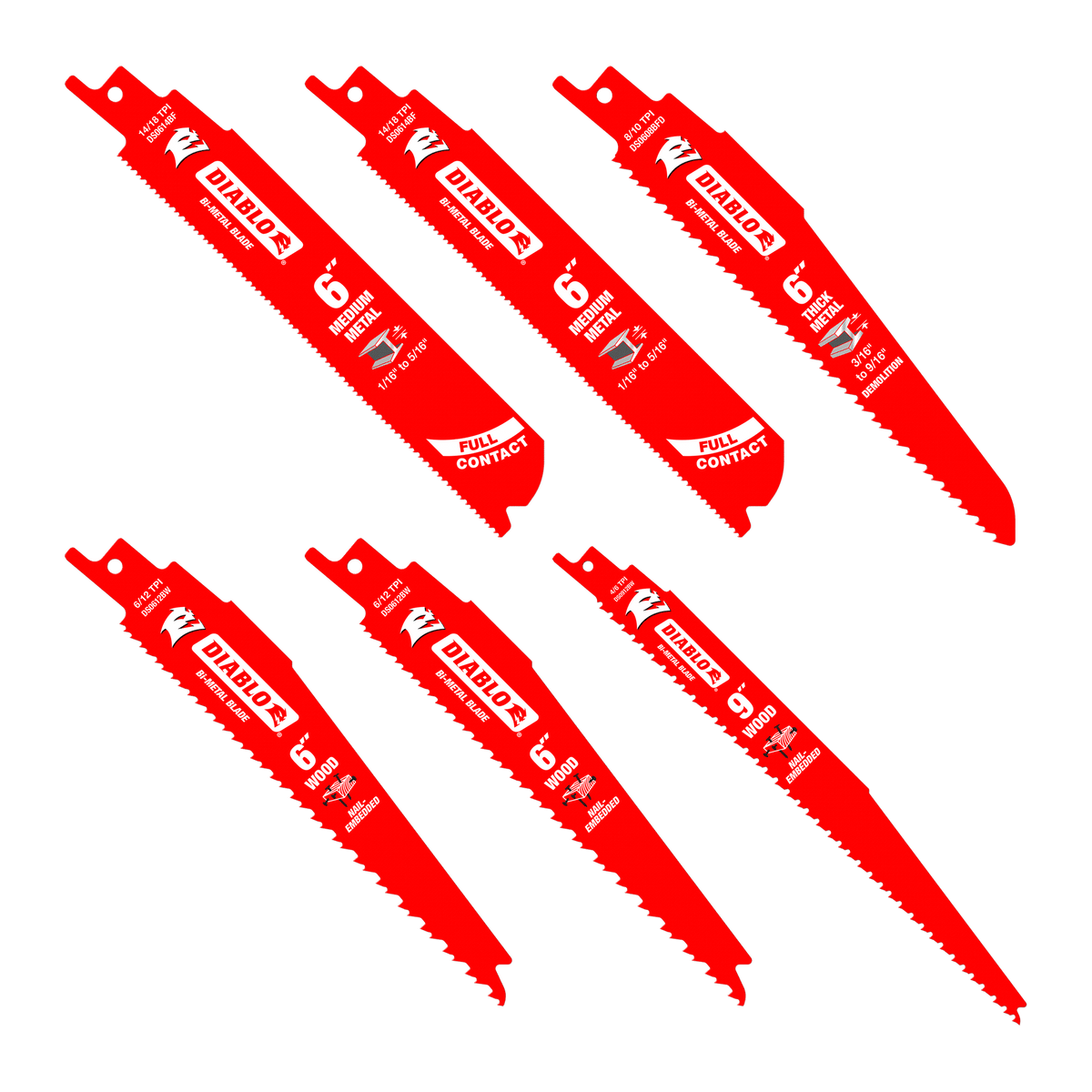 Diablo Bi-Metal Reciprocating Saw Blade Set-6 pieces