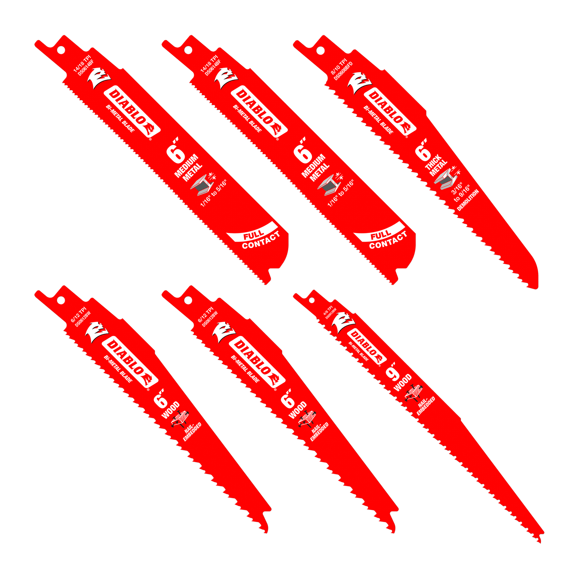 Diablo Bi-Metal Reciprocating Saw Blade Set-6 pieces
