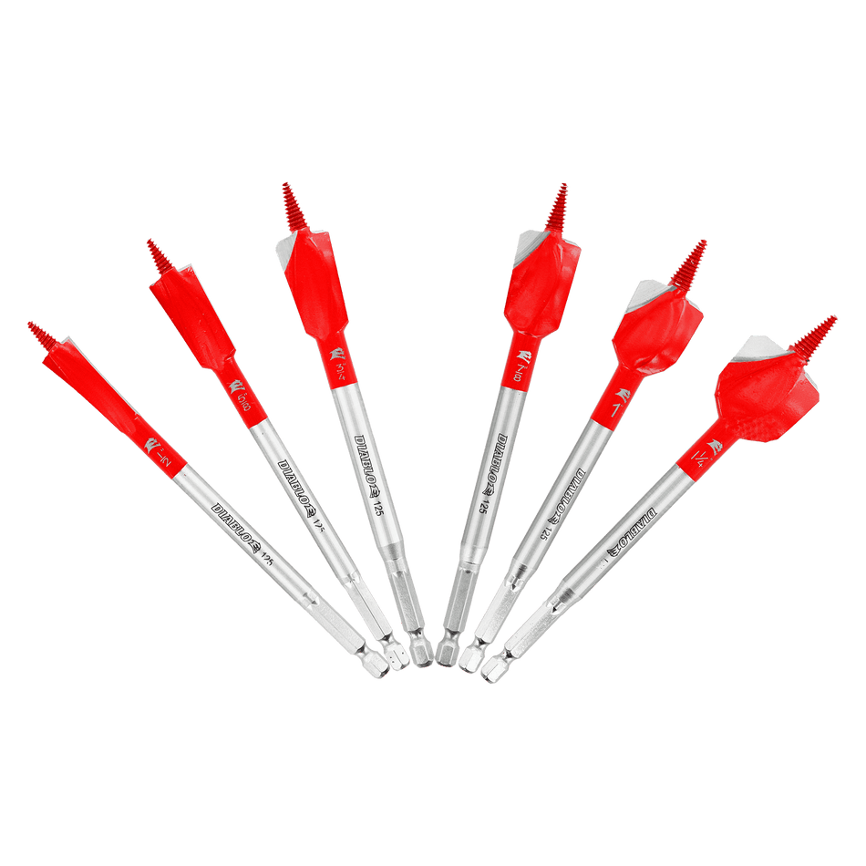 Diablo Spade Bit Set for Nail-Embedded Wood-1/2in; 5/8in; 3/4in; 7/8in; 1in and 1-1/4in