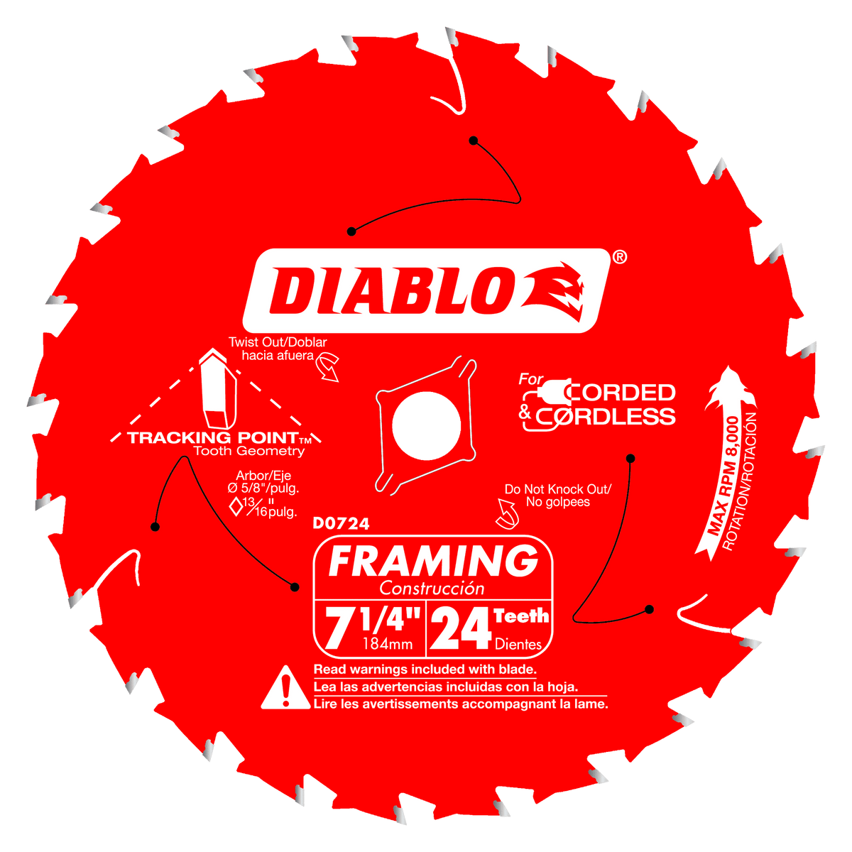 Diablo 7-1/4in x 24-Teeth Framing Saw Blade for Wood-7-1/4in-5/8in-1
