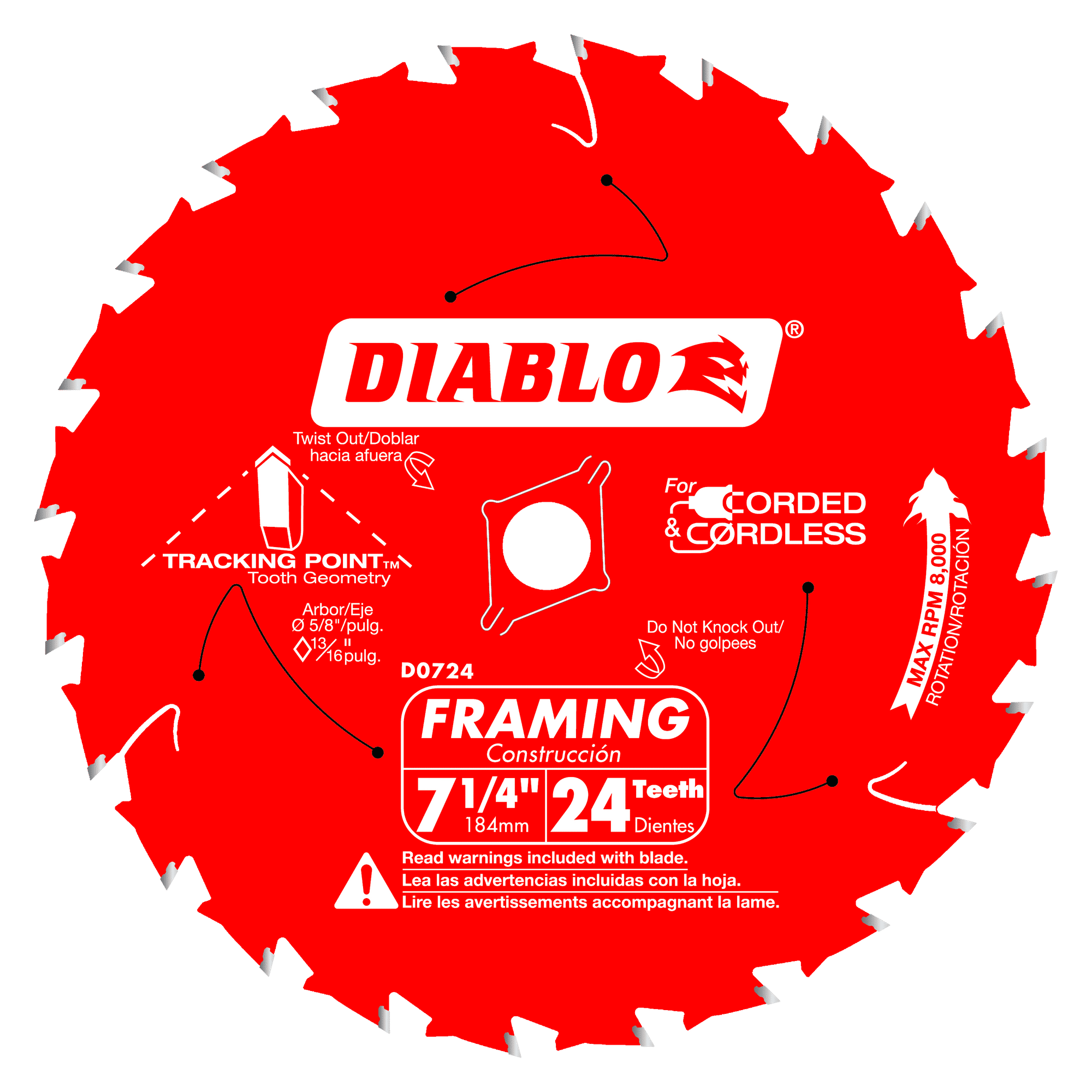 Diablo 7-1/4in x 24-Teeth Framing Saw Blade for Wood-7-1/4in-5/8in-1