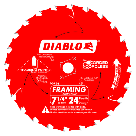 Diablo 7-1/4in x 24-Teeth Framing Saw Blade for Wood-7-1/4in-5/8in-1