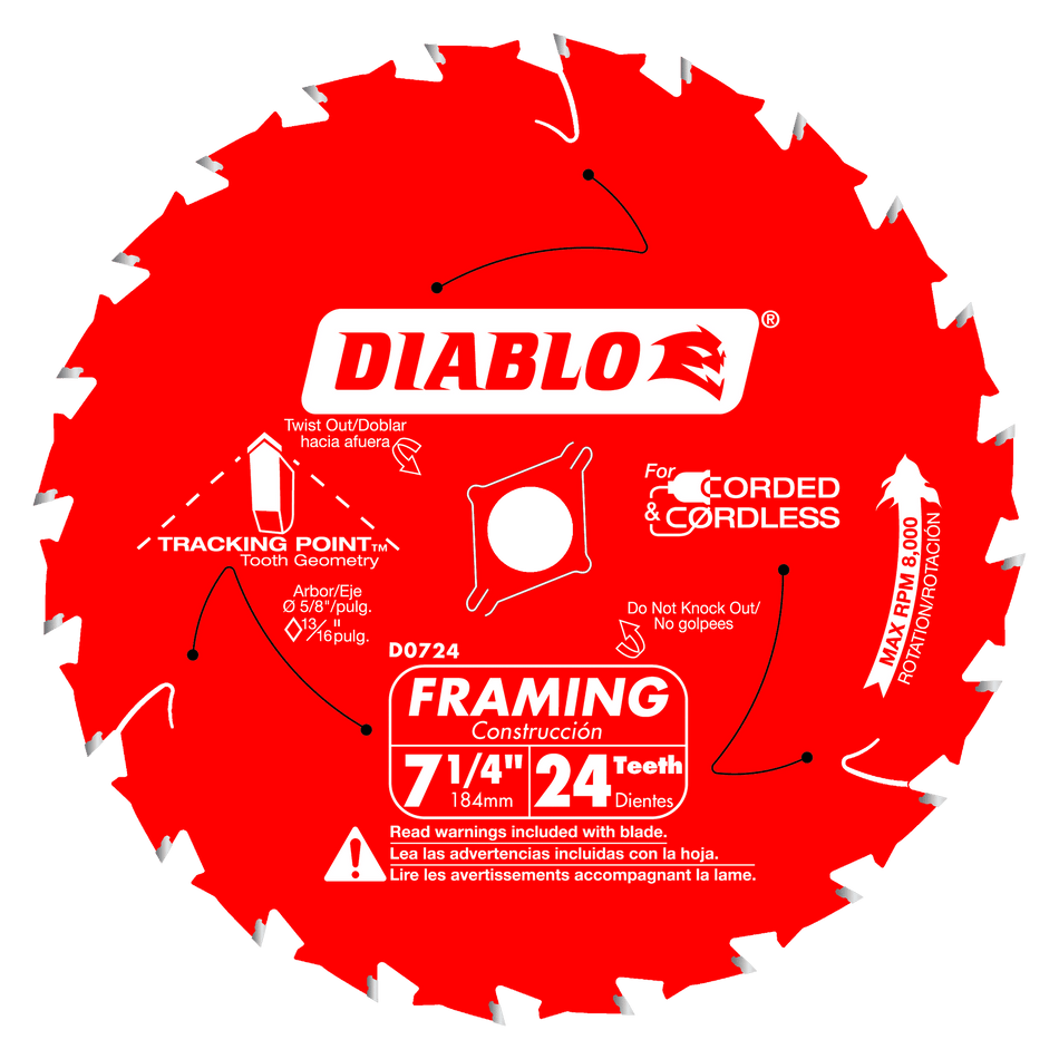 Diablo 7-1/4in x 24-Teeth Framing Saw Blade for Wood-7-1/4in-5/8in-1