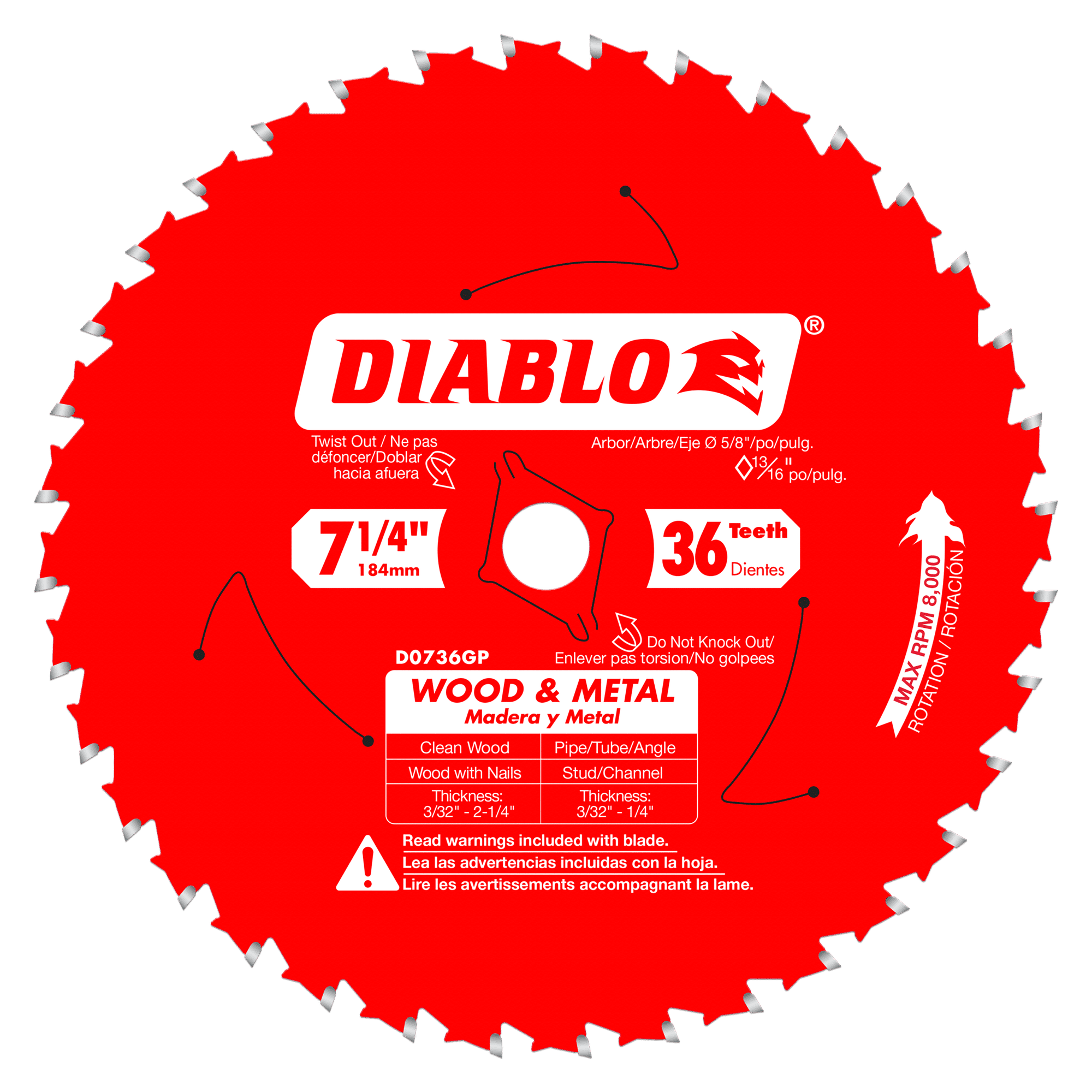 Diablo Carbide Saw Blade for Wood and Metal-7-1/4-5/8
