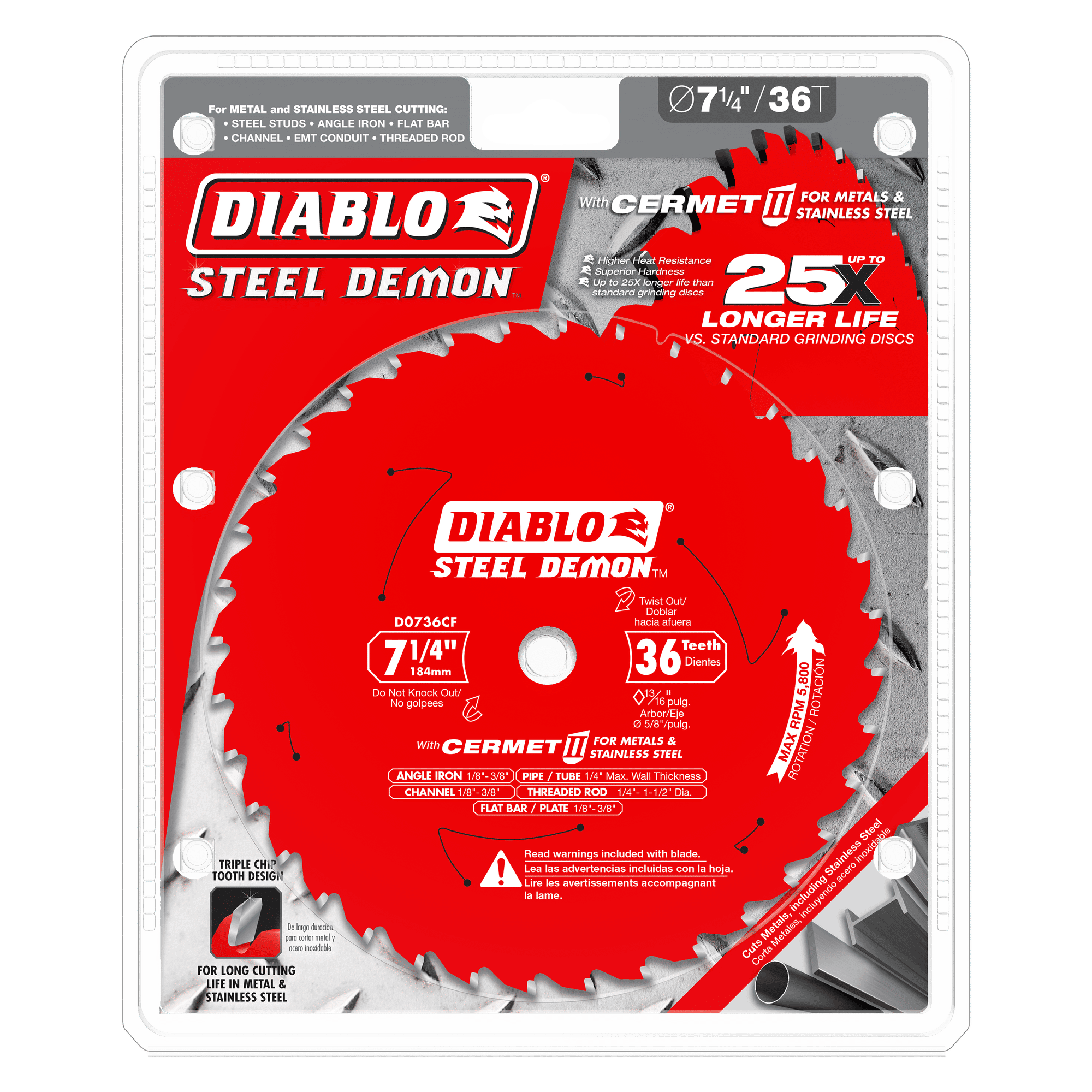 Diablo 7-1/4in x 36-Teeth Steel Demon Cermet II Saw Blade for Thick Metal