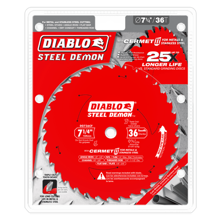 Diablo 7-1/4in x 36-Teeth Steel Demon Cermet II Saw Blade for Thick Metal