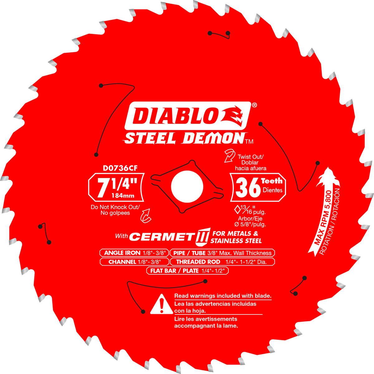 Diablo 7-1/4 x 36-Teeth Steel Demon Cermet II Saw Blade for Thick Metal-10-5/8