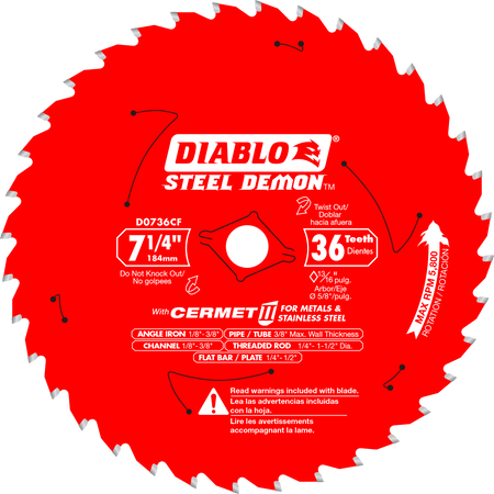 Diablo 7-1/4 x 36-Teeth Steel Demon Cermet II Saw Blade for Thick Metal-10-5/8
