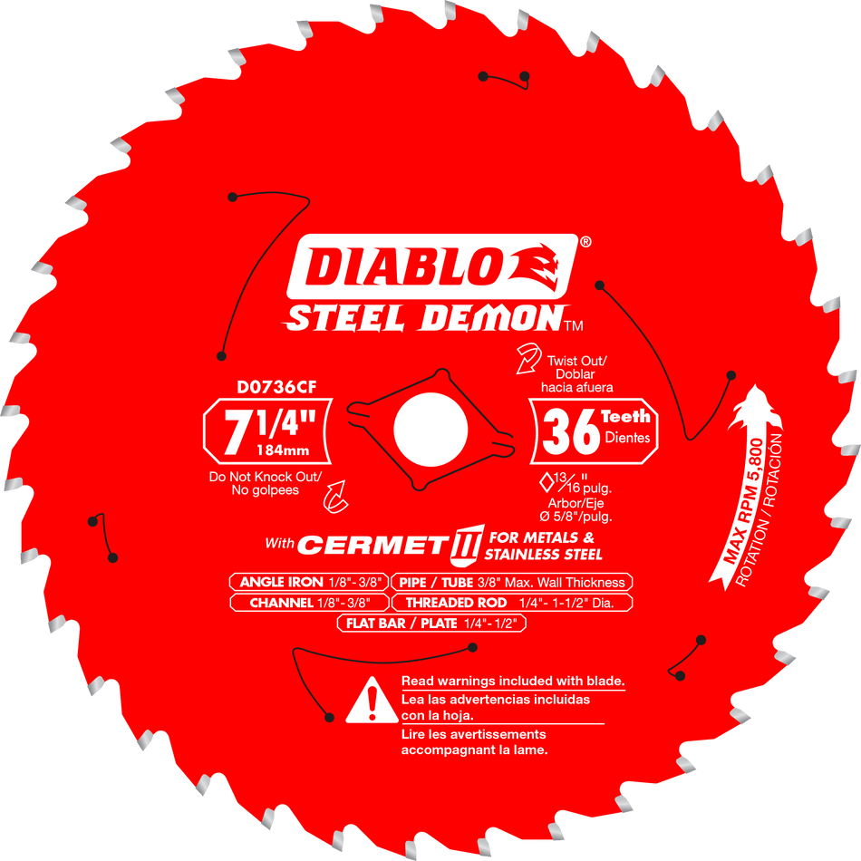 Diablo 7-1/4 x 36-Teeth Steel Demon Cermet II Saw Blade for Thick Metal-10-5/8