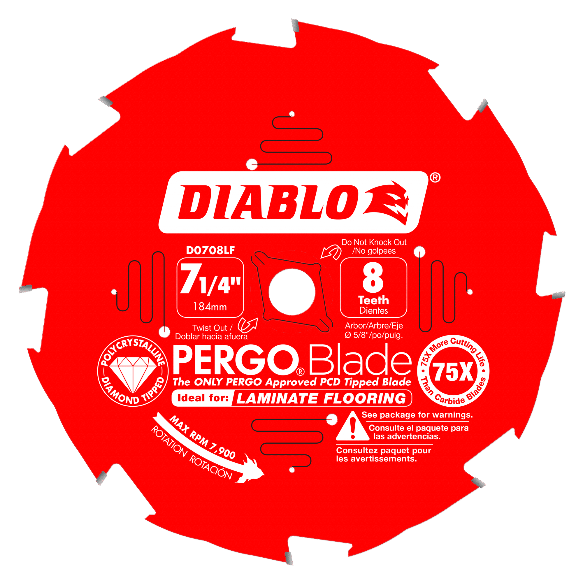 Diablo 7-1/4 x 8-Teeth PERGO®Blade Saw Blade for Laminate and Wood Flooring-10-5/8