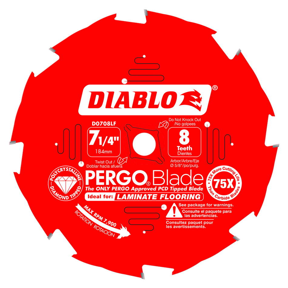 Diablo 7-1/4 x 8-Teeth PERGO®Blade Saw Blade for Laminate and Wood Flooring-10-5/8