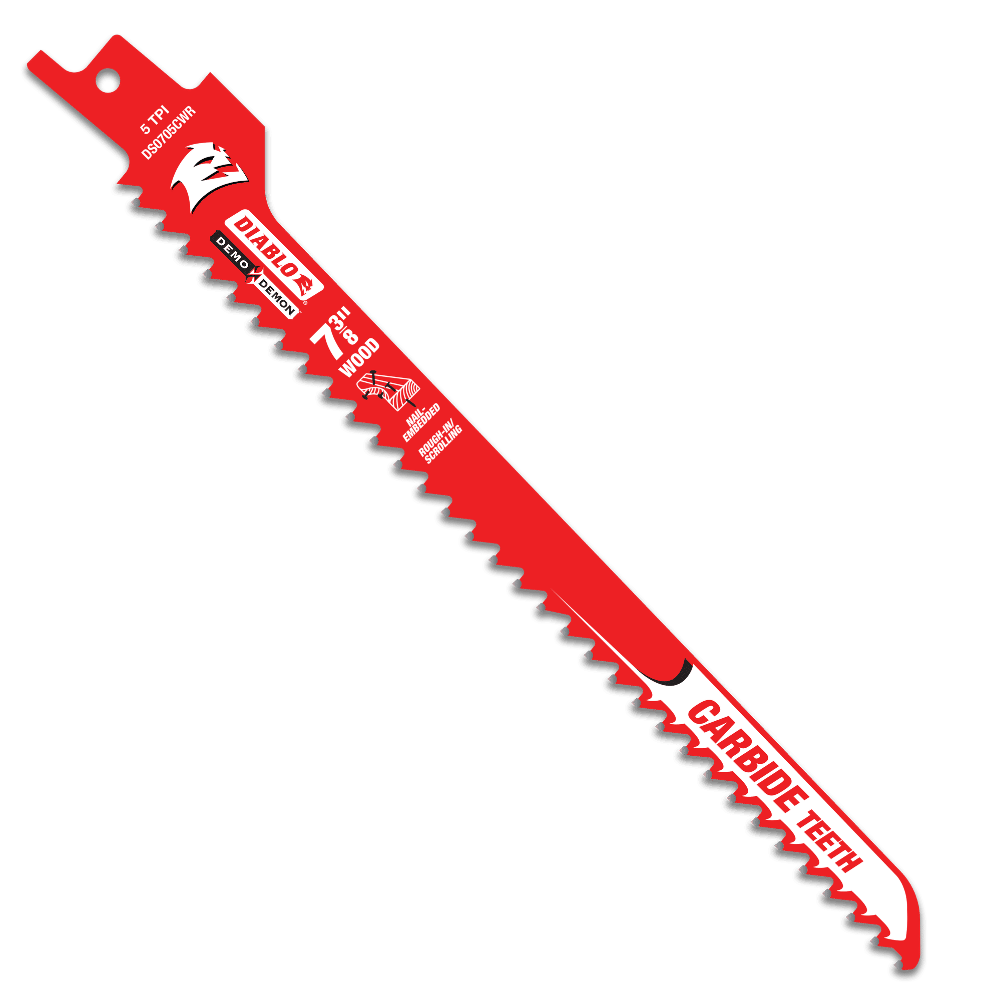 Diablo 7-3/8in 5TPI Demo Demon Carbide Teeth Reciprocating Saw Blades for Rough-In/Scrolling-7-3/8in