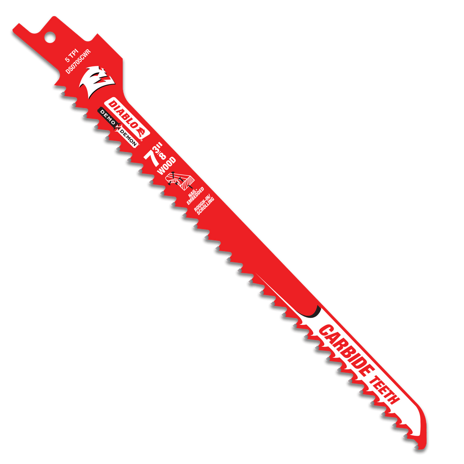 Diablo 7-3/8in 5TPI Demo Demon Carbide Teeth Reciprocating Saw Blades for Rough-In/Scrolling-7-3/8in